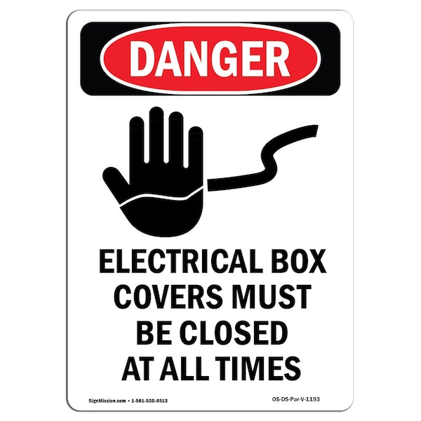 Safety Sign, OSHA Danger, 5" Height, Electrical Box Covers, Portrait, 10PK